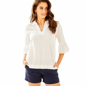 Lilly Pulitzer Ginger Top White Eyelet Lace Preppy Resortwear Vacation Size XS
